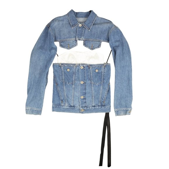 UNRAVEL PROJECT Indigo Snake Bolero Split Denim Jacket Size 42 $1225